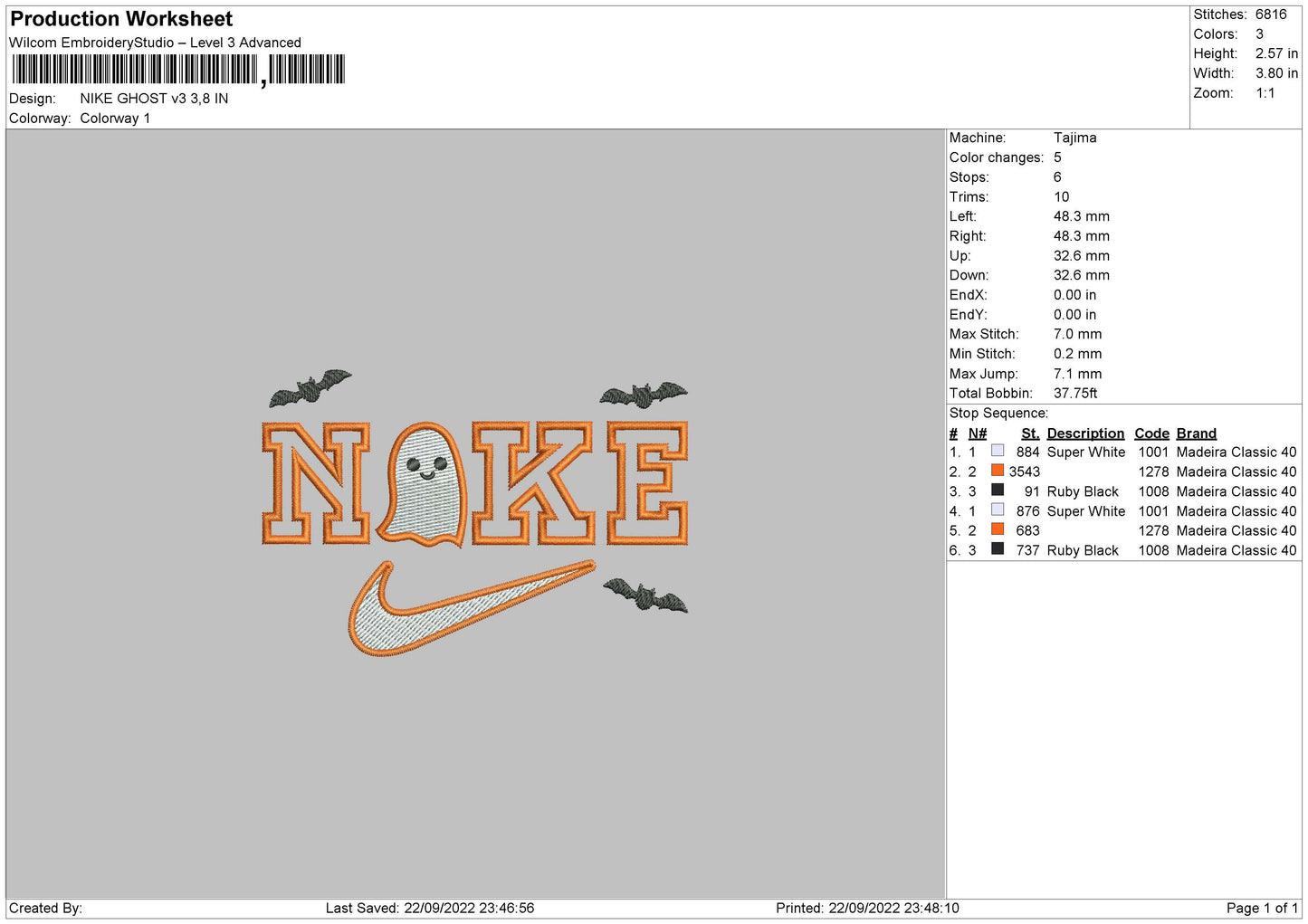 Nike Ghost V3 Embroidery File 6 sizes