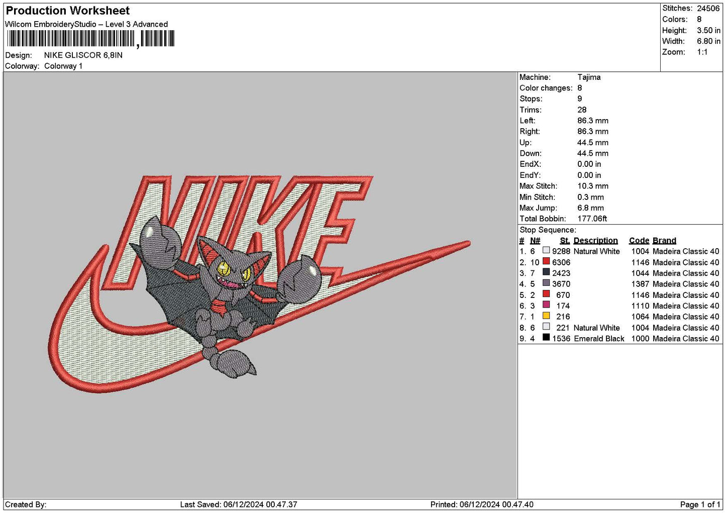 Nike Gliscor Embroidery File 6 sizes
