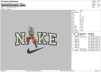 Nike Goku V6 Embroidery File 6 sizes