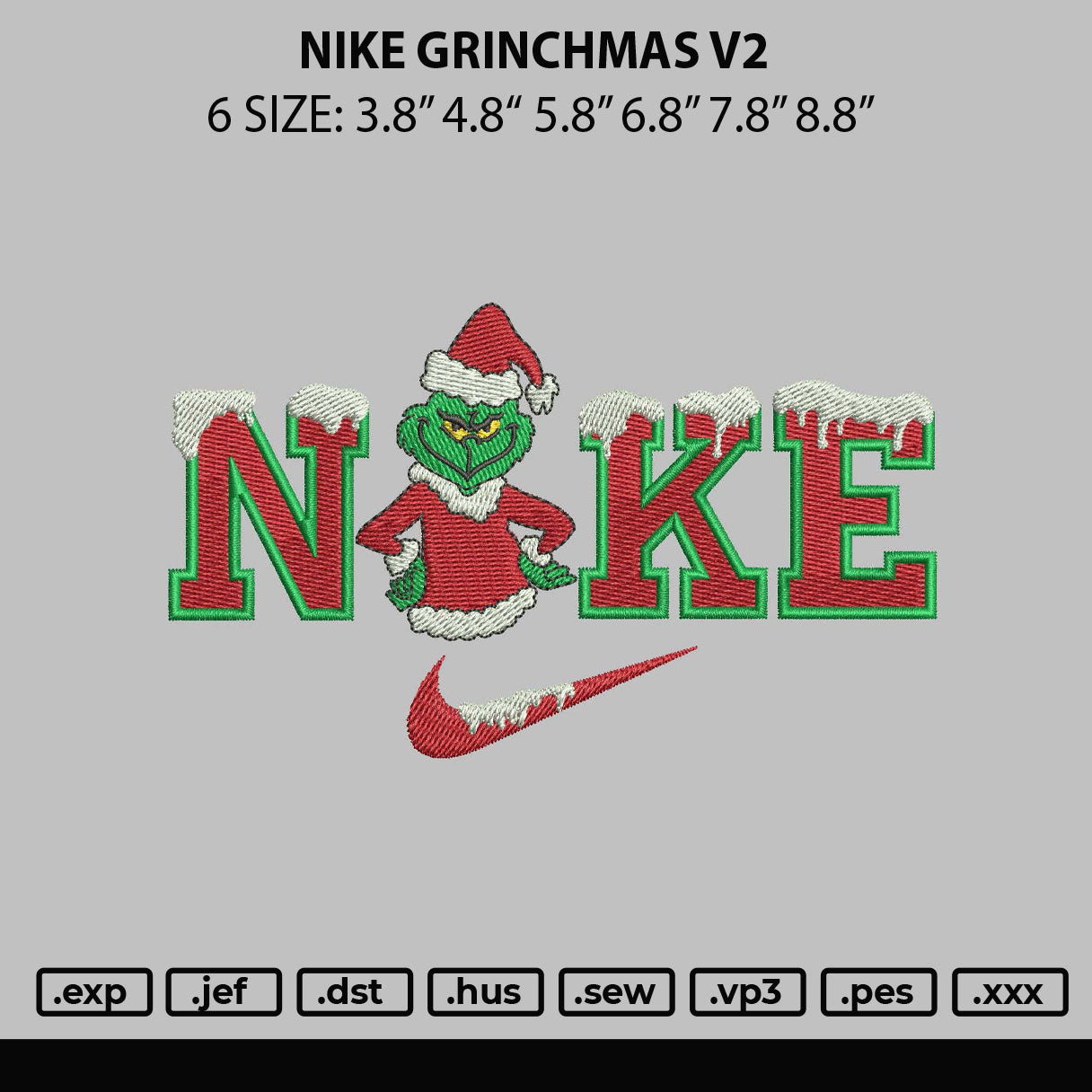 Nike Grinchmas V2 Embroidery File 6 sizes