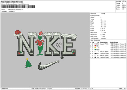 Nike Grinch V2 Embroidery File 6 sizes