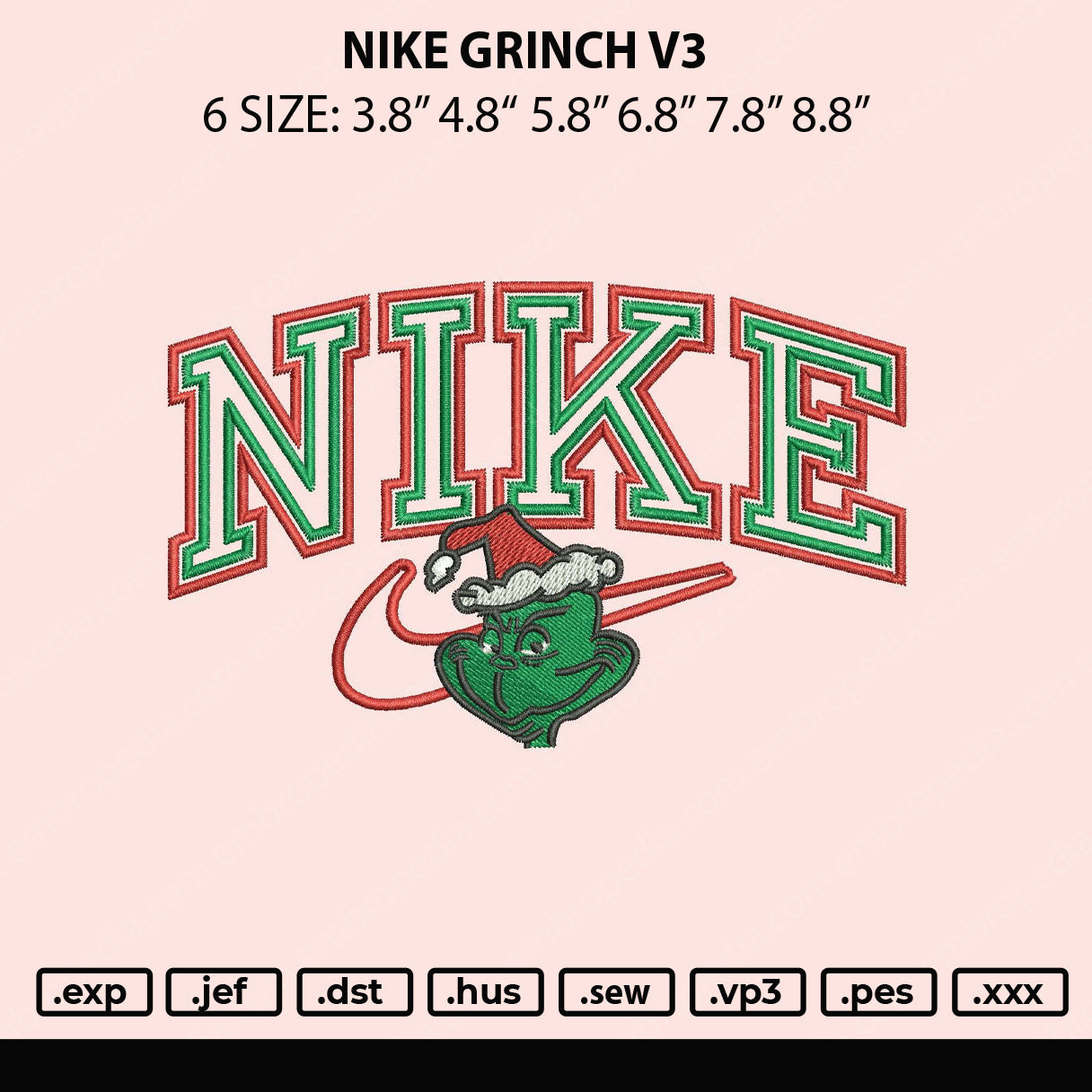 Nike Grinch V3 Embroidery File 6 sizes