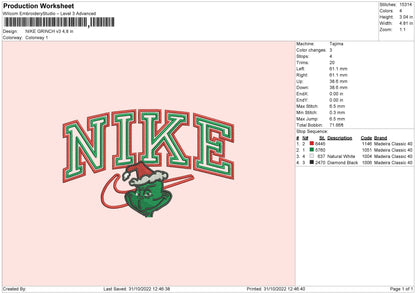 Nike Grinch V3 Embroidery File 6 sizes
