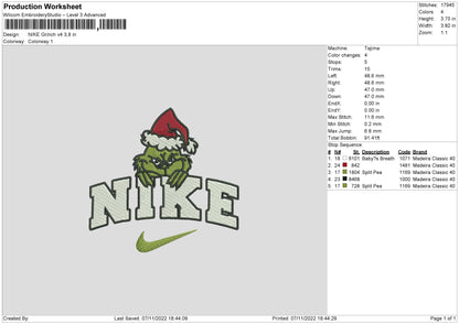 Nike Grinch V4 Embroidery File 6 sizes