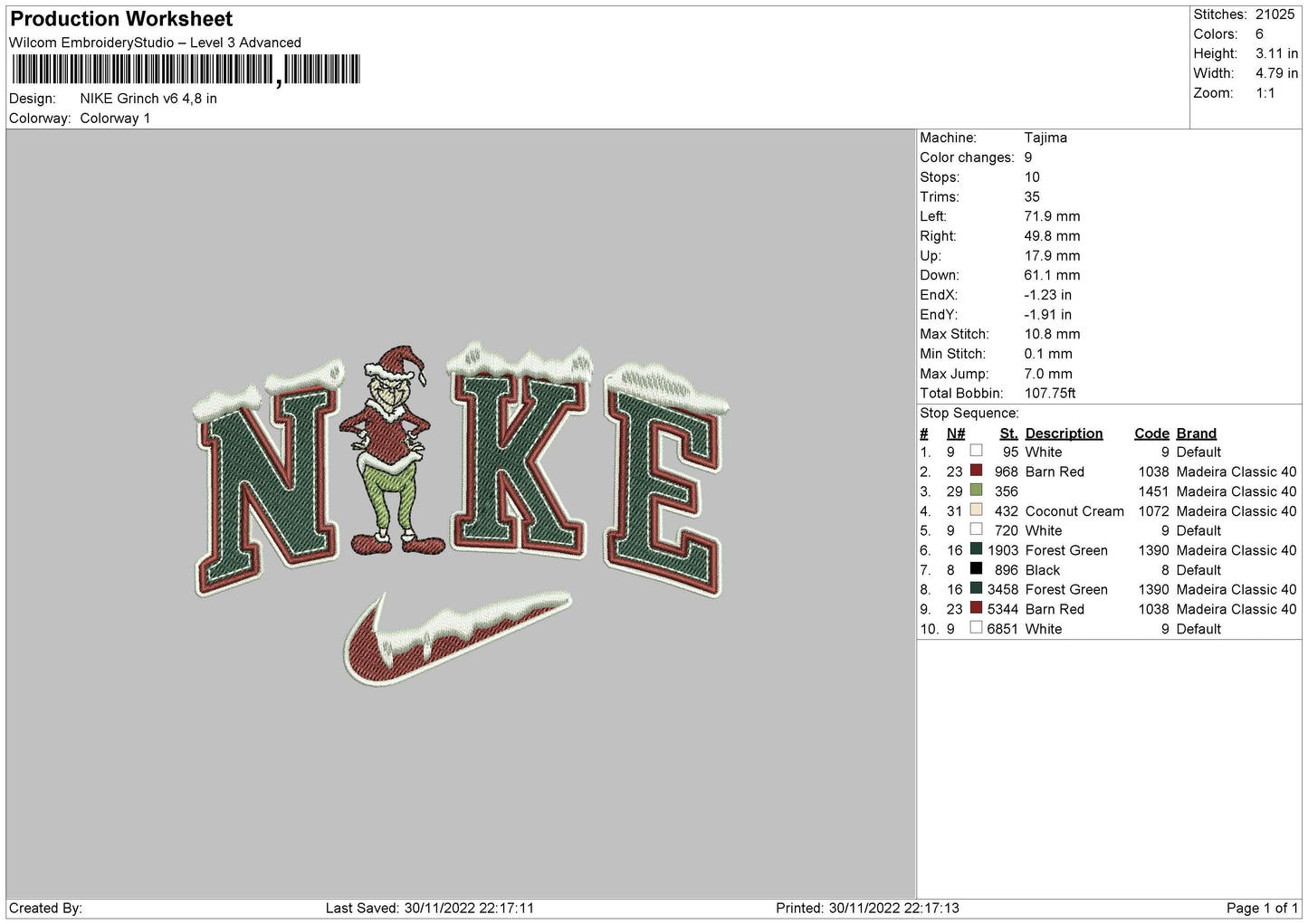 Nike Grinch V6 Embroidery File 6 sizes