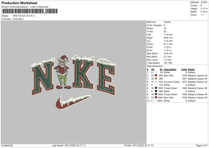 Nike Grinch V6 Embroidery File 6 sizes