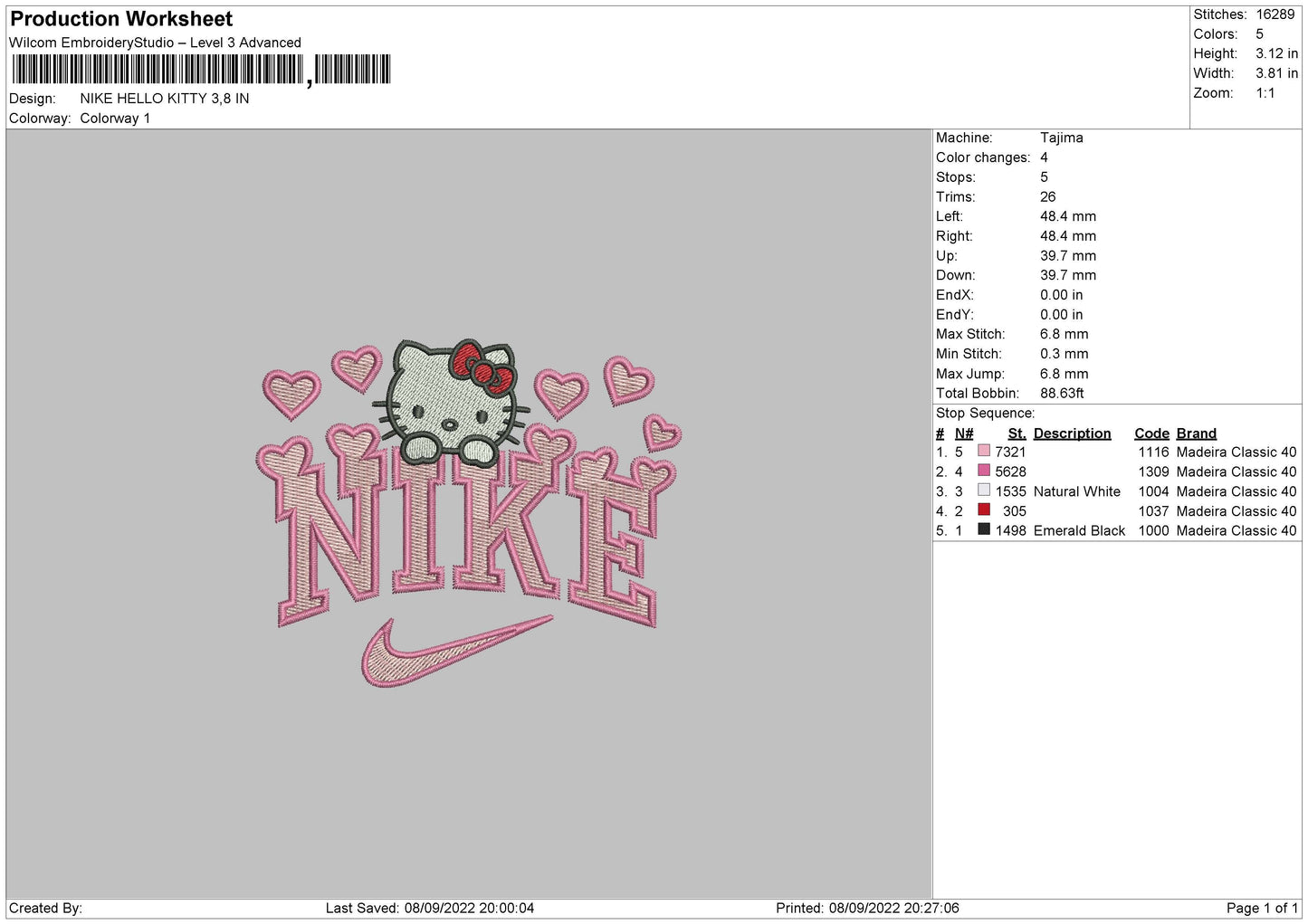 Nike Kitty 03 Embroidery File 5 sizes