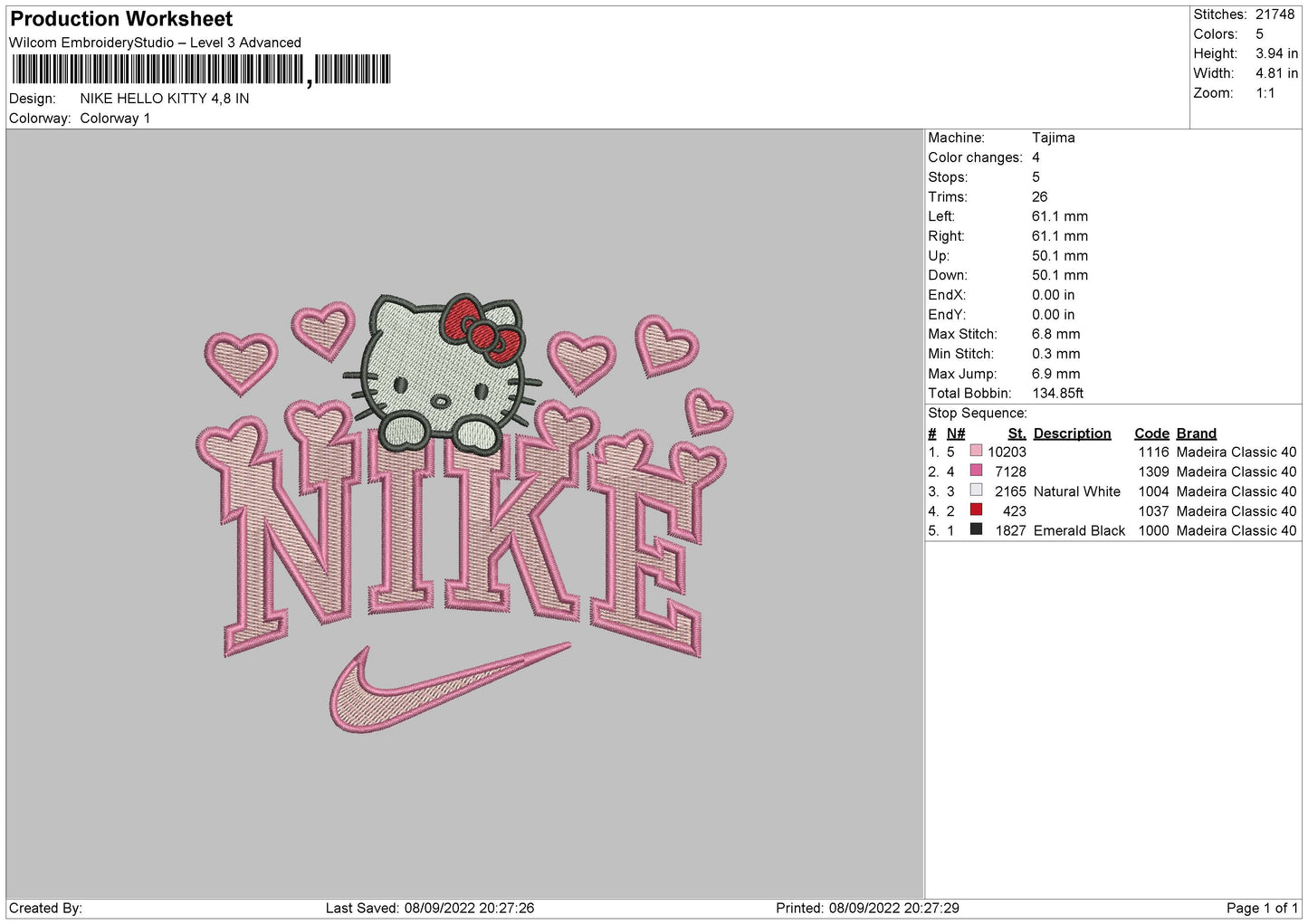 Nike Kitty 03 Embroidery File 5 sizes