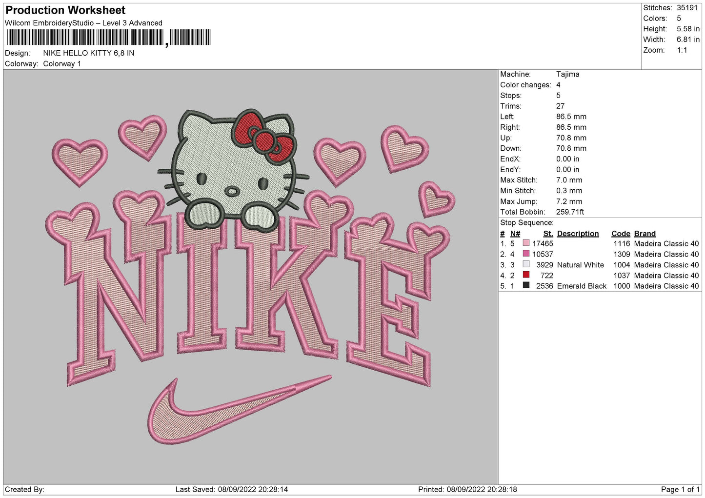 Nike Kitty 03 Embroidery File 5 sizes