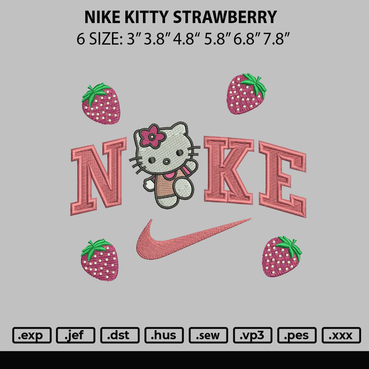 Nike Kitty Strawberry Embroidery File 6 sizes