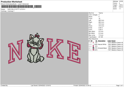 Nike Pink Kitty Embroidery File 4 size