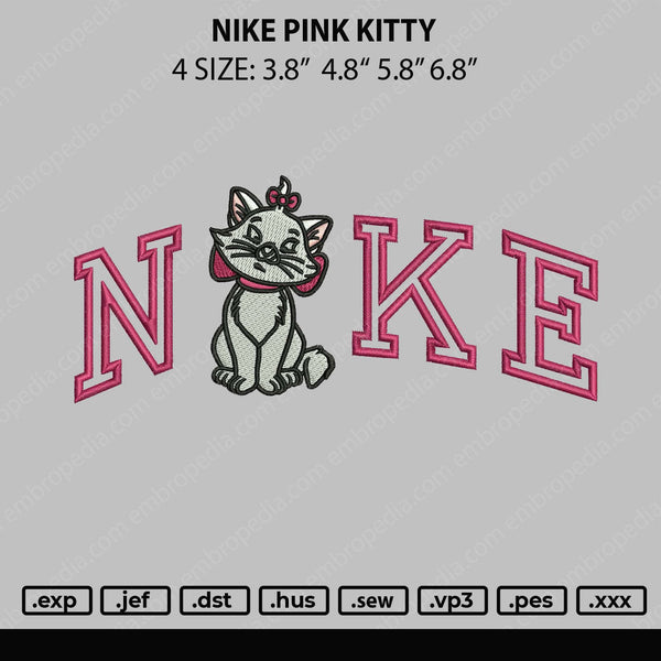 Nike Pink Kitty Embroidery File 4 size