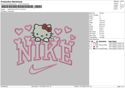 Nike Kitty Heart V5 Embroidery File 6 sizes