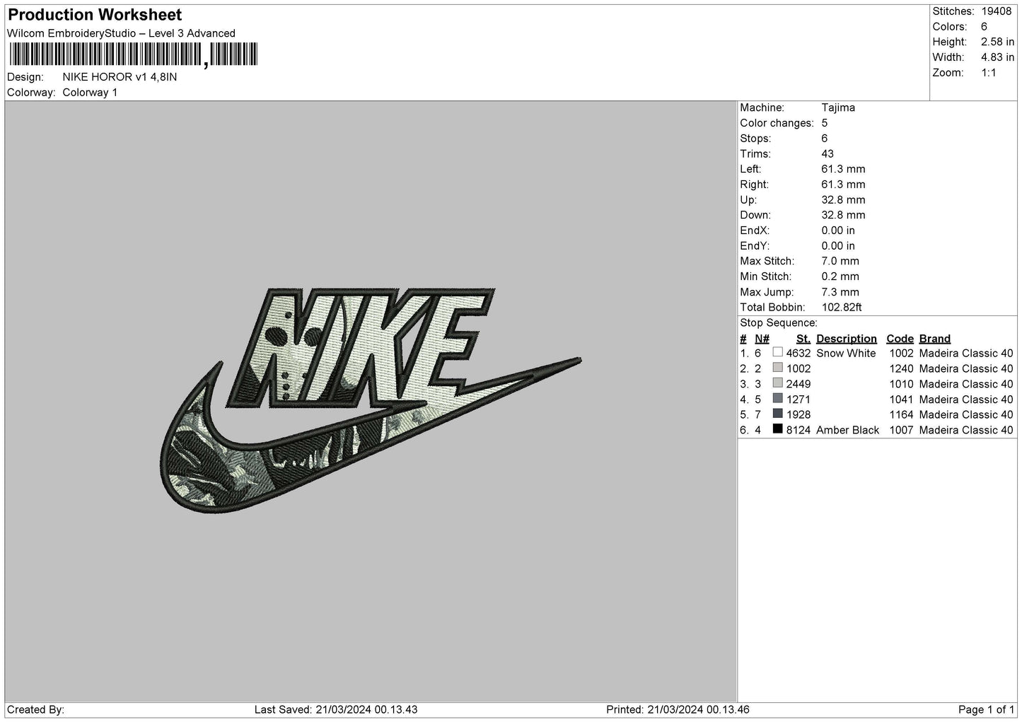 Nike Horror V1 Embroidery File 6 sizes