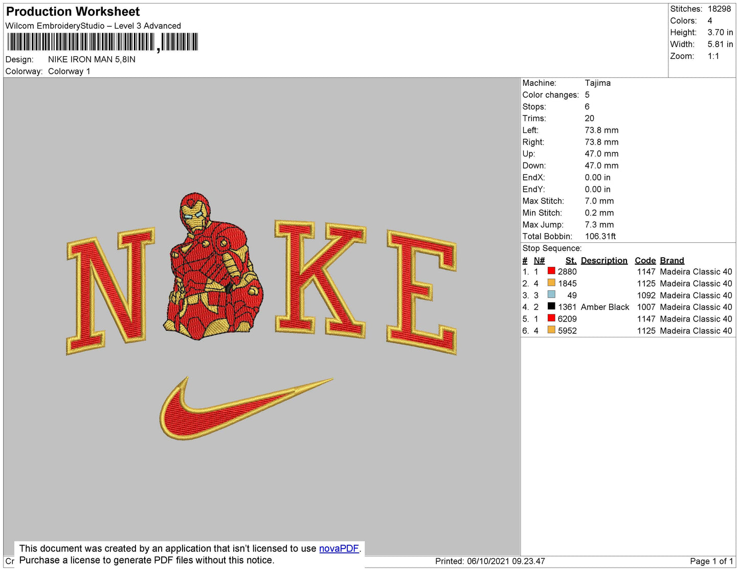 Nike Iron Man Embroidery File 4 size