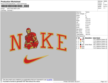 Nike Iron Man Embroidery File 4 size