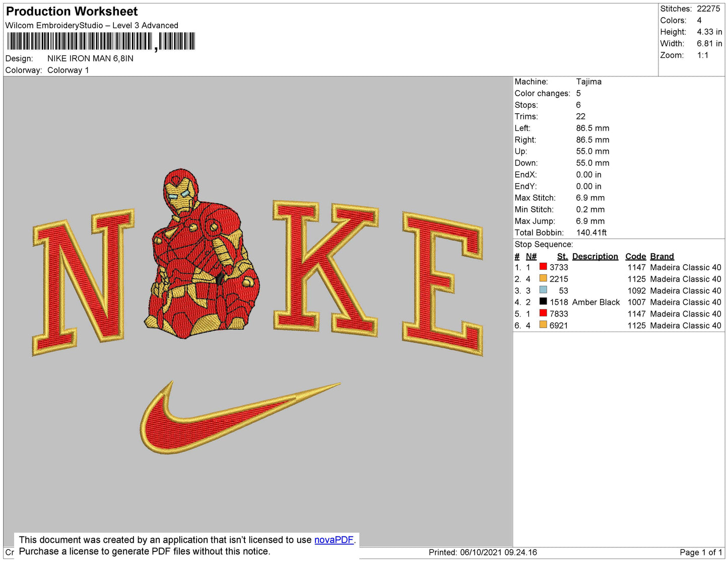 Nike Iron Man Embroidery File 4 size