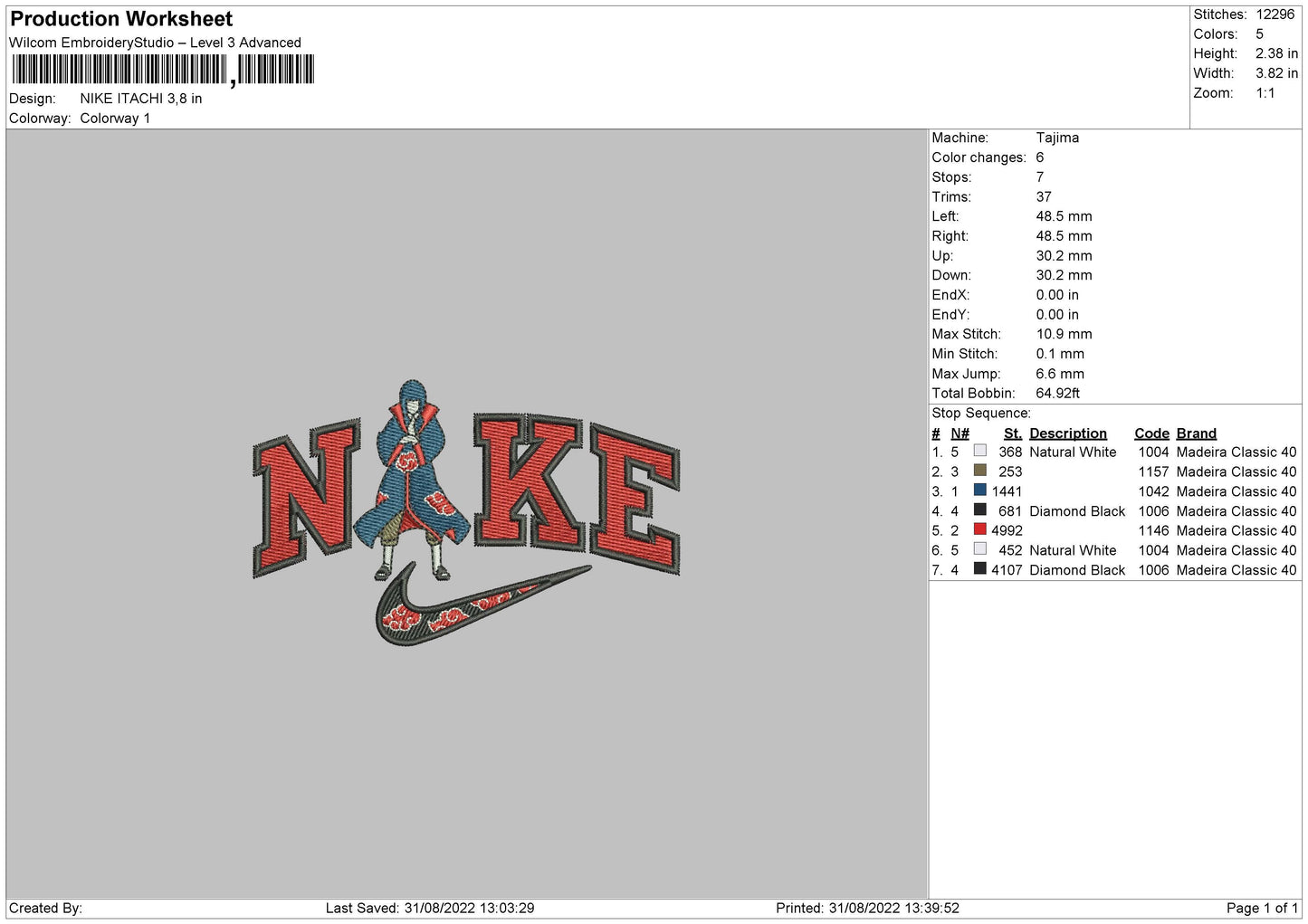 Nike Itachi Swoosh Embroidery File 5 sizes