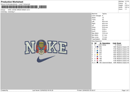 Nike Judge Dredd Embroidery File 6 sizes
