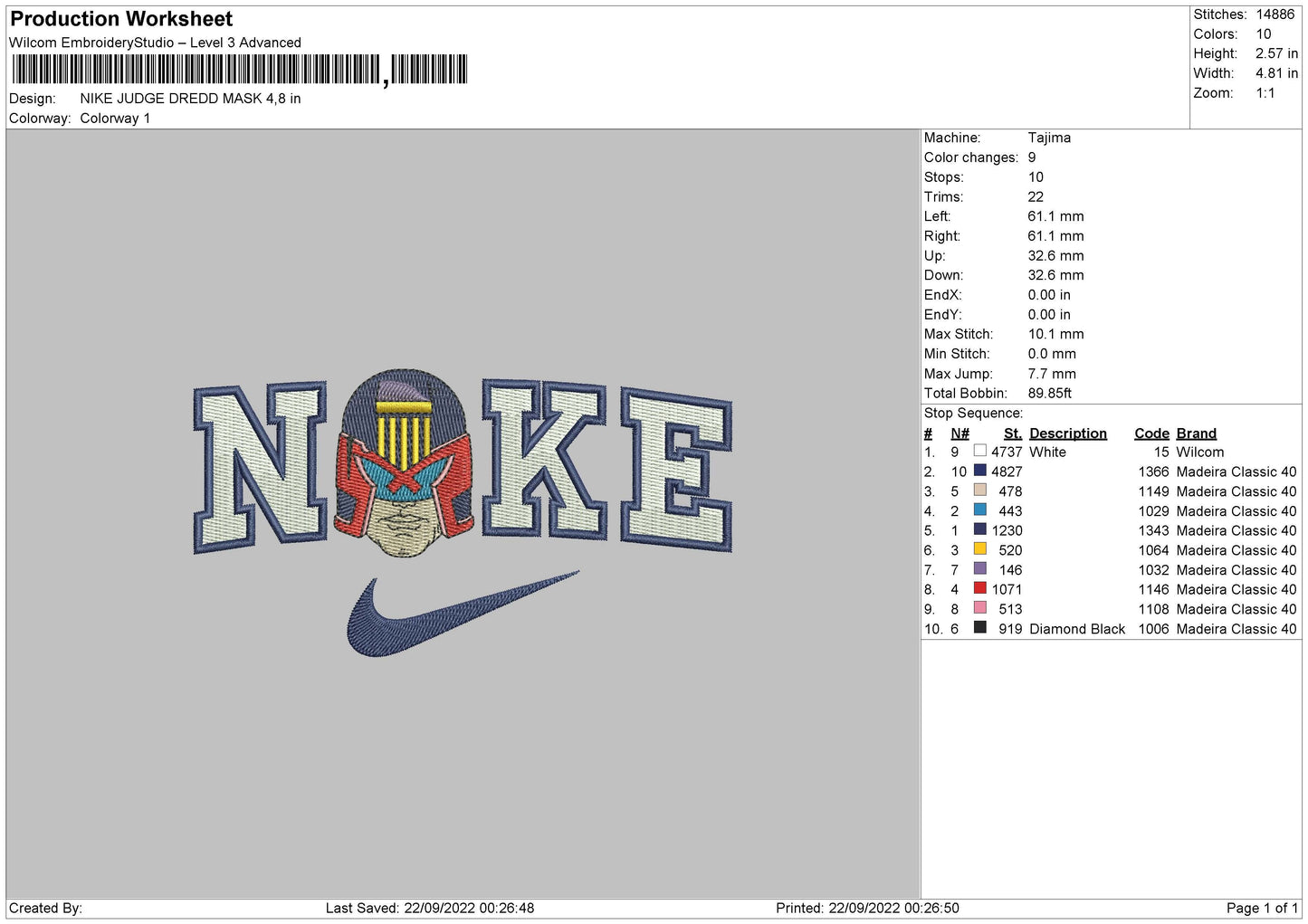 Nike Judge Dredd Embroidery File 6 sizes