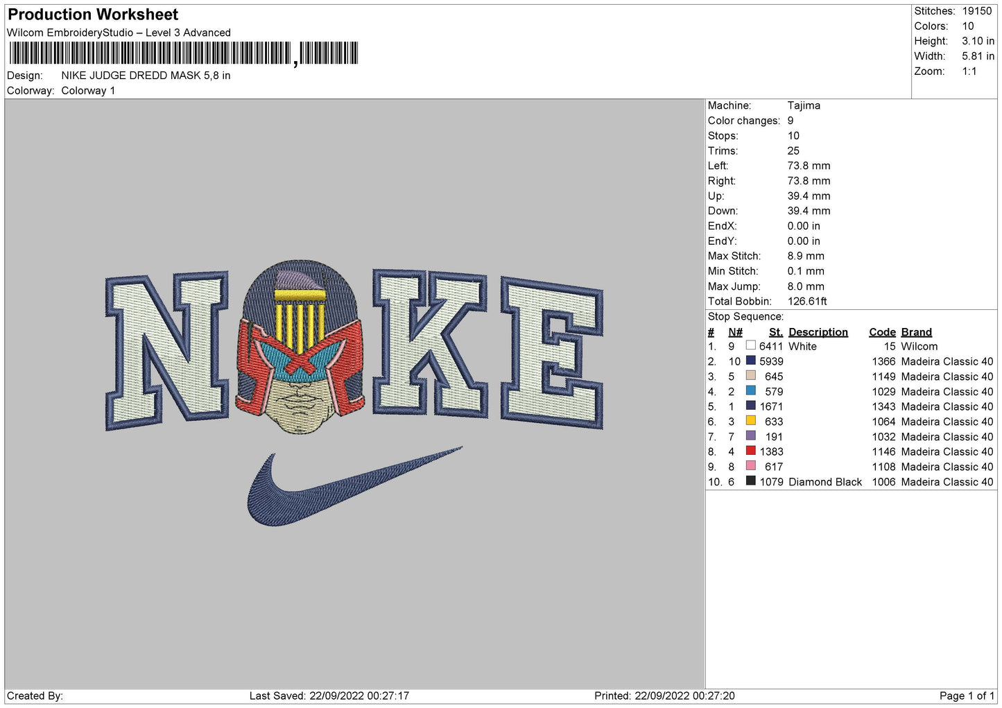 Nike Judge Dredd Embroidery File 6 sizes