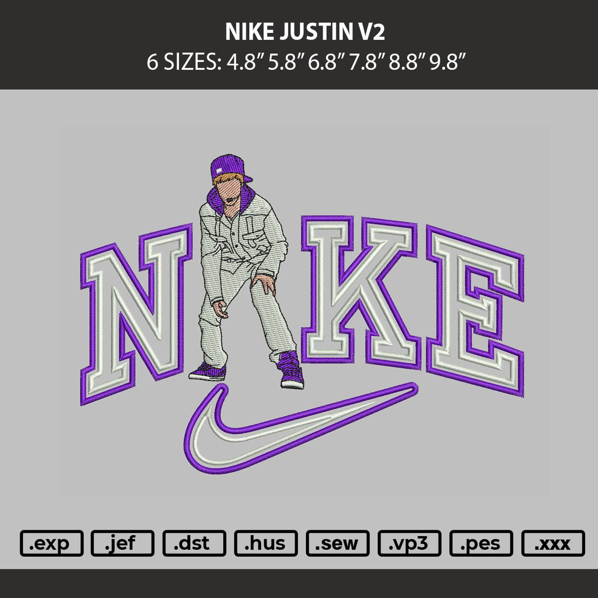 Nike Justin V2 Embroidery Machine Design File 6 sizes