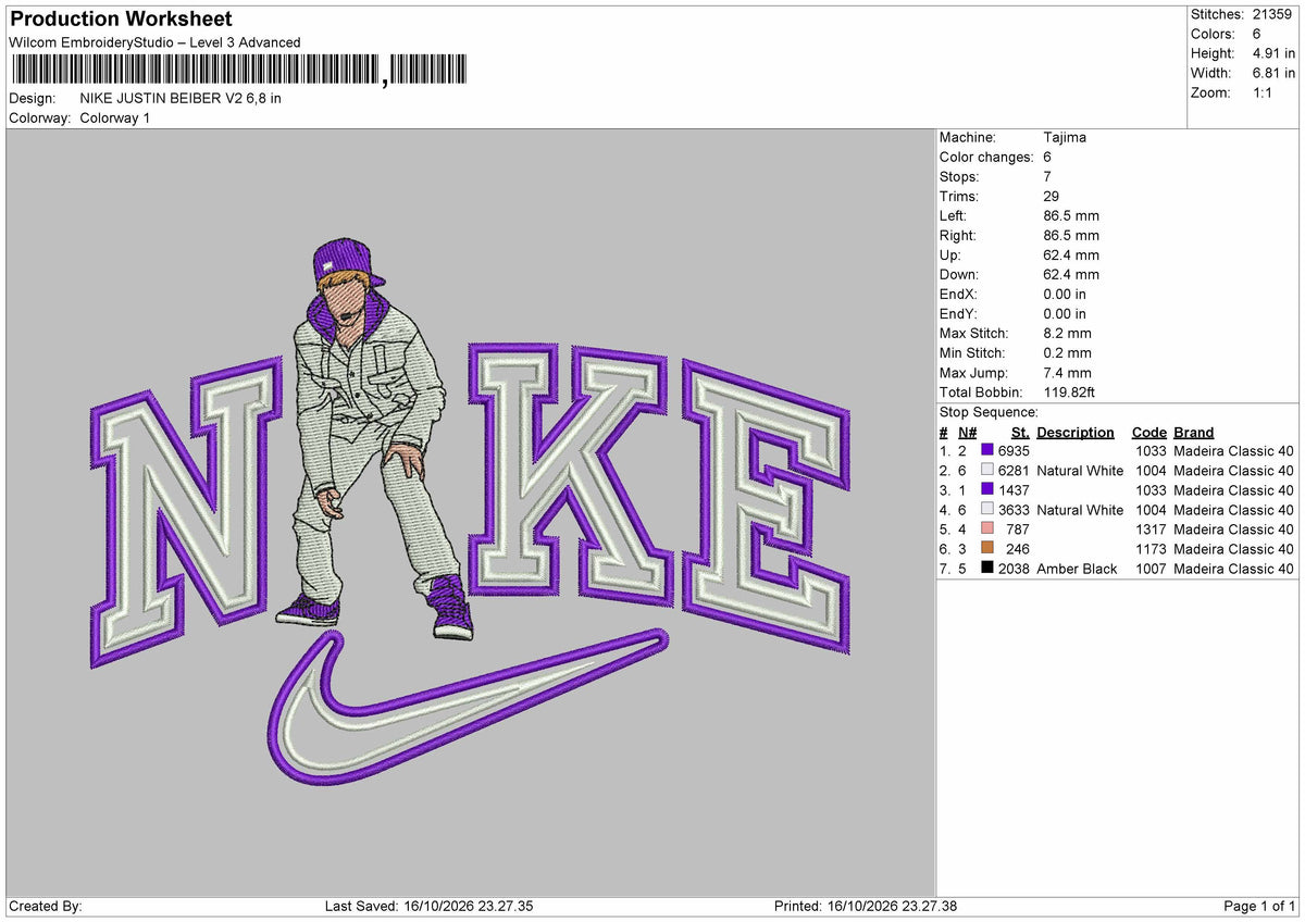 Nike Justin V2 Embroidery Machine Design File 6 sizes