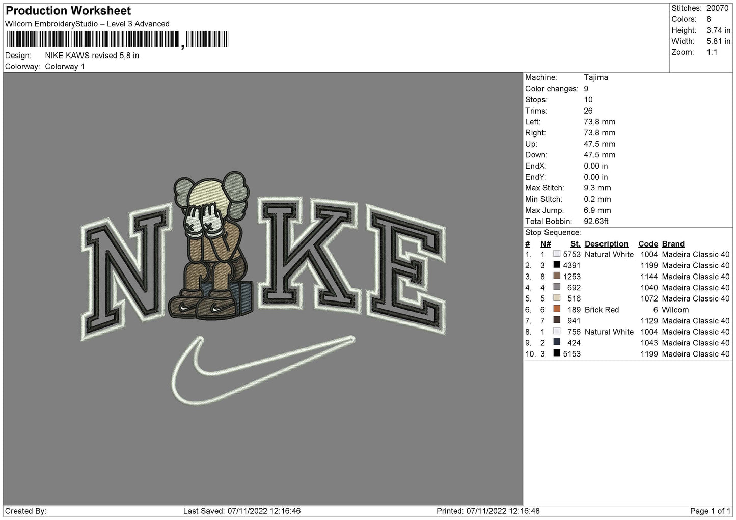 Nike Kaws Line Embroidery File 6 sizes