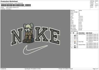 Nike Kaws Line Embroidery File 6 sizes