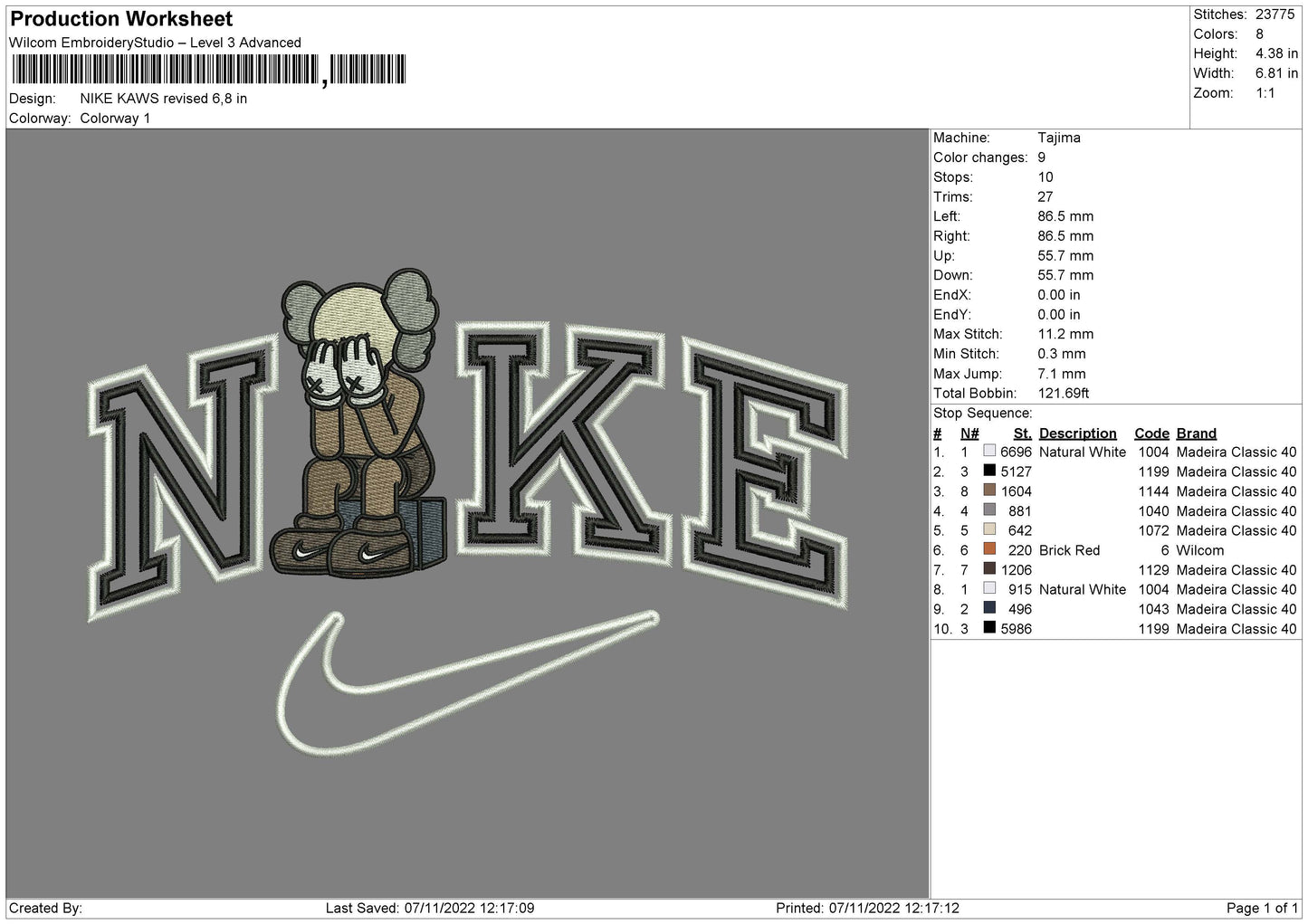Nike Kaws Line Embroidery File 6 sizes