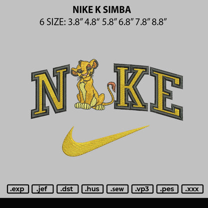 Nike K Simba Embroidery File 6 Sizes
