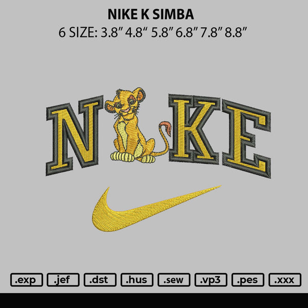 Nike K Simba Embroidery File 6 Sizes