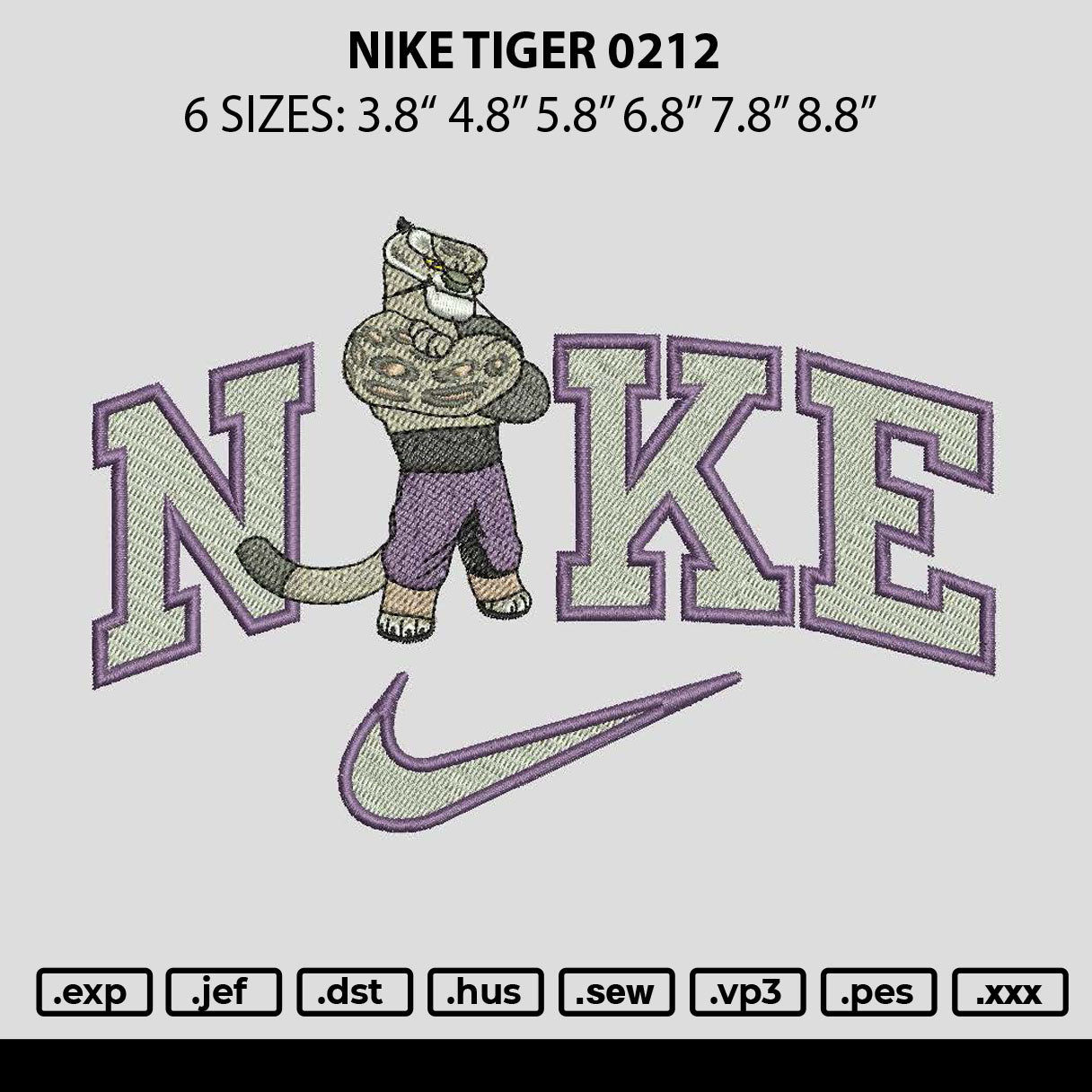 Nike Tiger 0212 Embroidery File 6 sizes