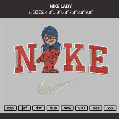 Nike Lady Embroidery Machine Design File 6 sizes