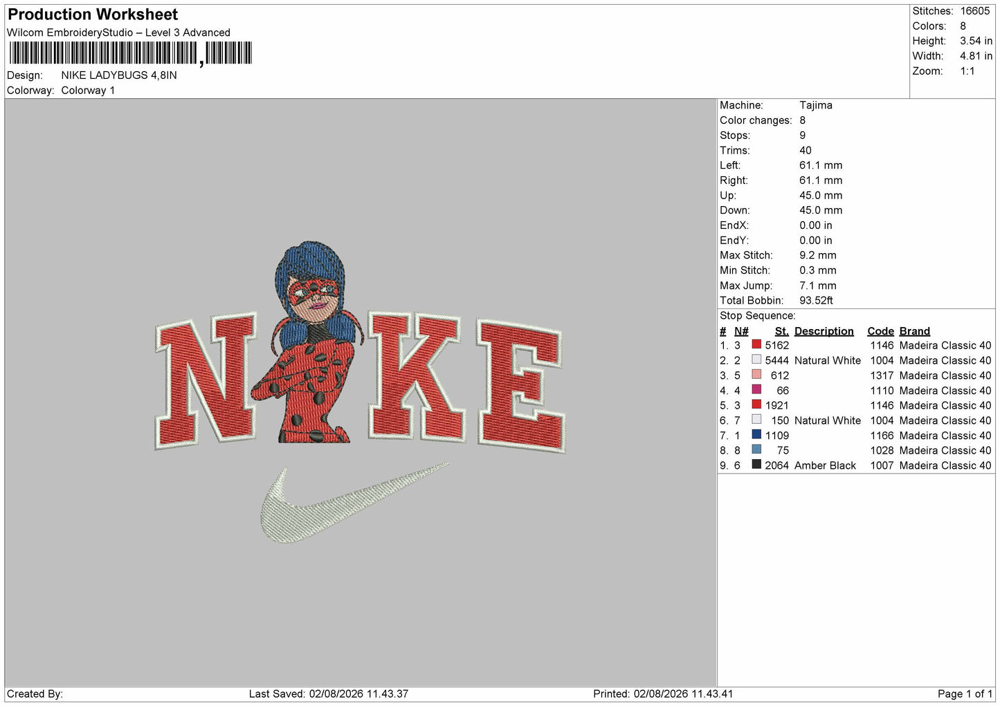 Nike Lady Embroidery Machine Design File 6 sizes
