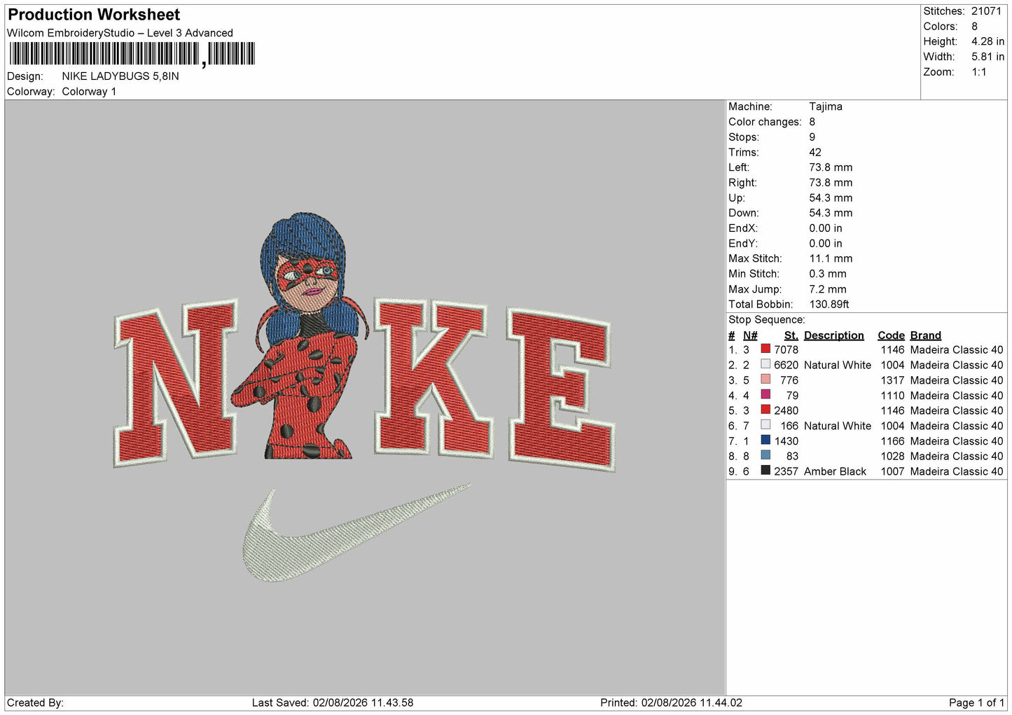 Nike Lady Embroidery Machine Design File 6 sizes
