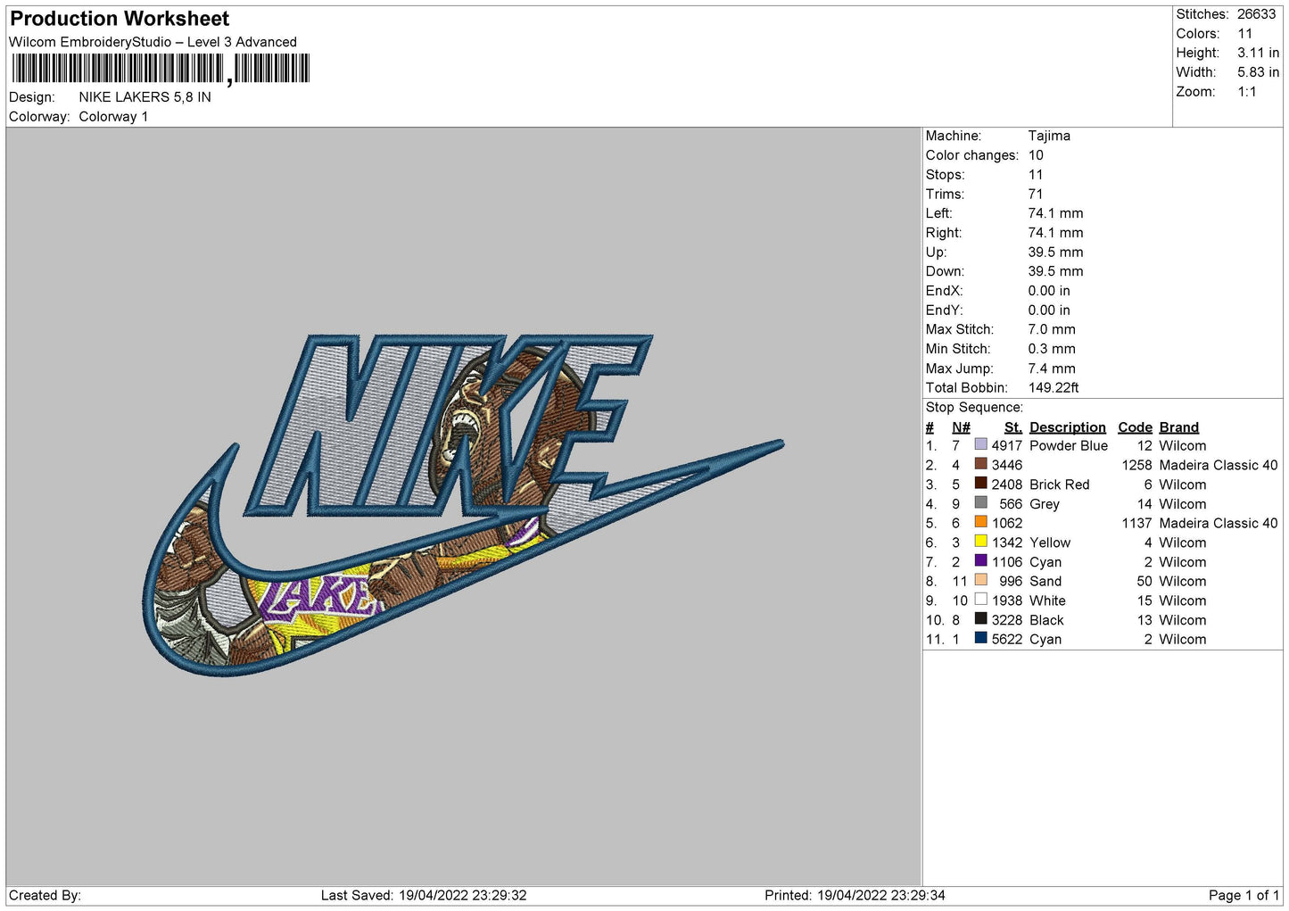 Nike Lakers Embroidery File 4 size