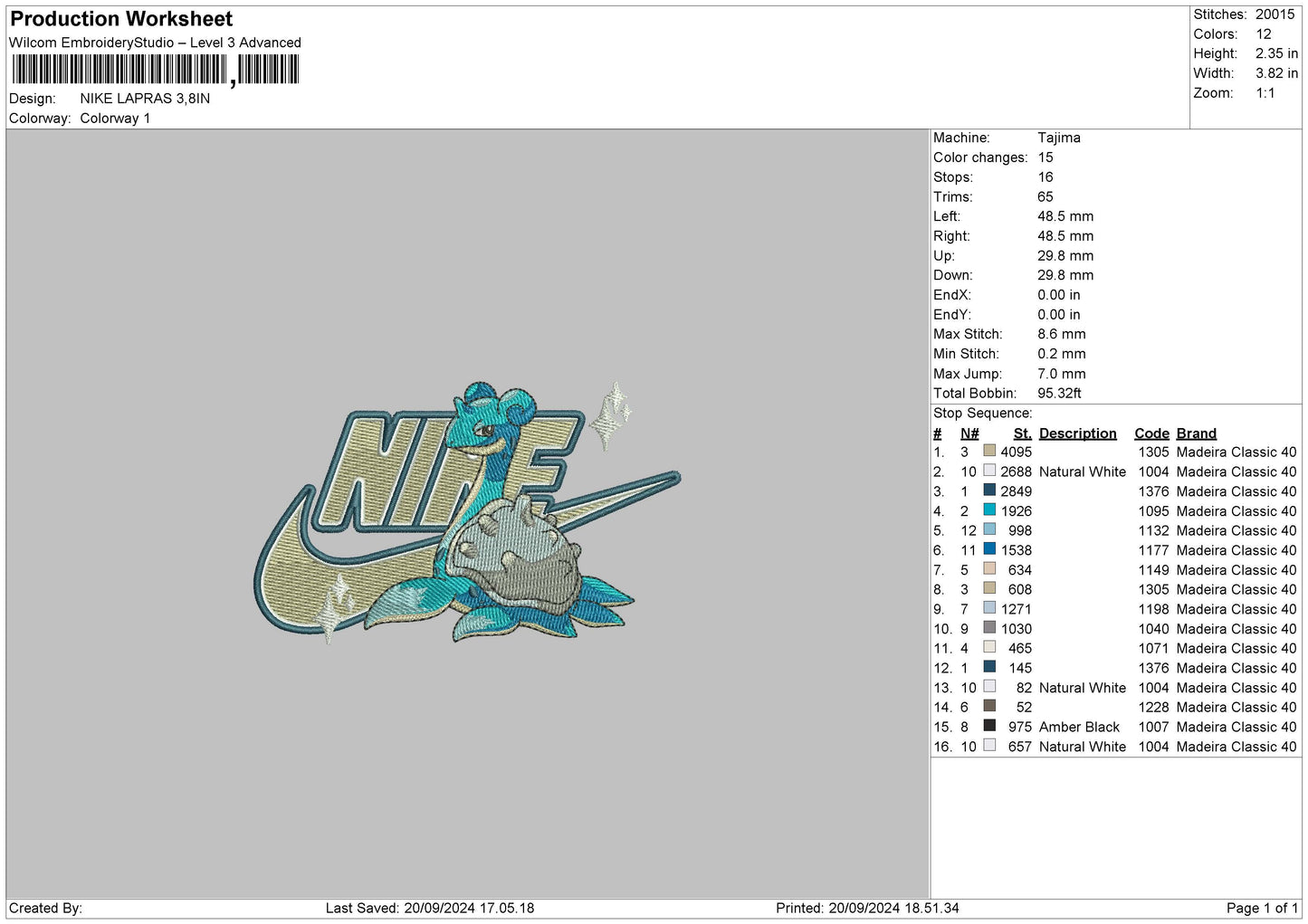 Nike Lapras Embroidery File 6 sizes