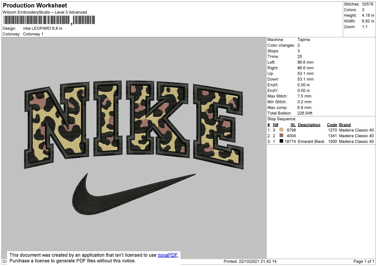 Nike Leopard Embroidery File 4 size