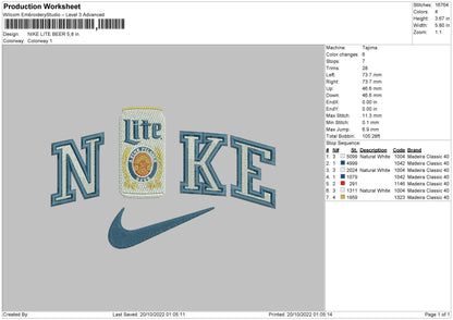 Nike Lite Beer Embroidedry File 6 sizes