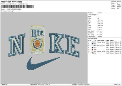 Nike Lite Beer Embroidedry File 6 sizes