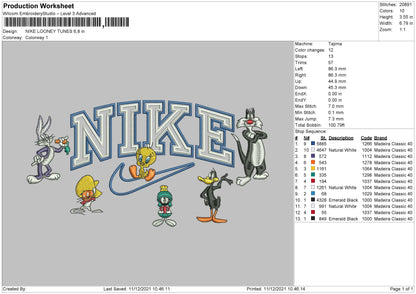 Nike Looney Tunes Embroidery File 4 size