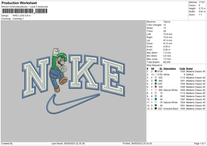 Nike Luigi Embroidery File 6 sizes