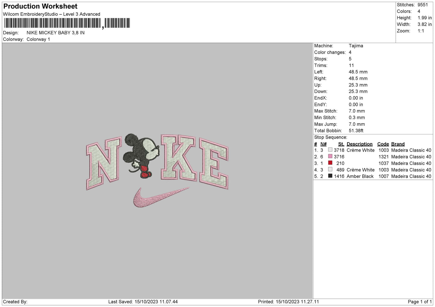 Nike Bby Mickey Embroidery File 6 sizes