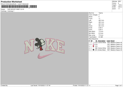 Nike Bby Mickey Embroidery File 6 sizes