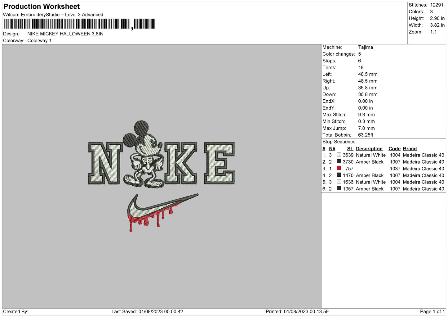Nike Mickey Halloween 23 Embroidery File 6 sizes