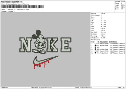 Nike Mickey Halloween 23 Embroidery File 6 sizes