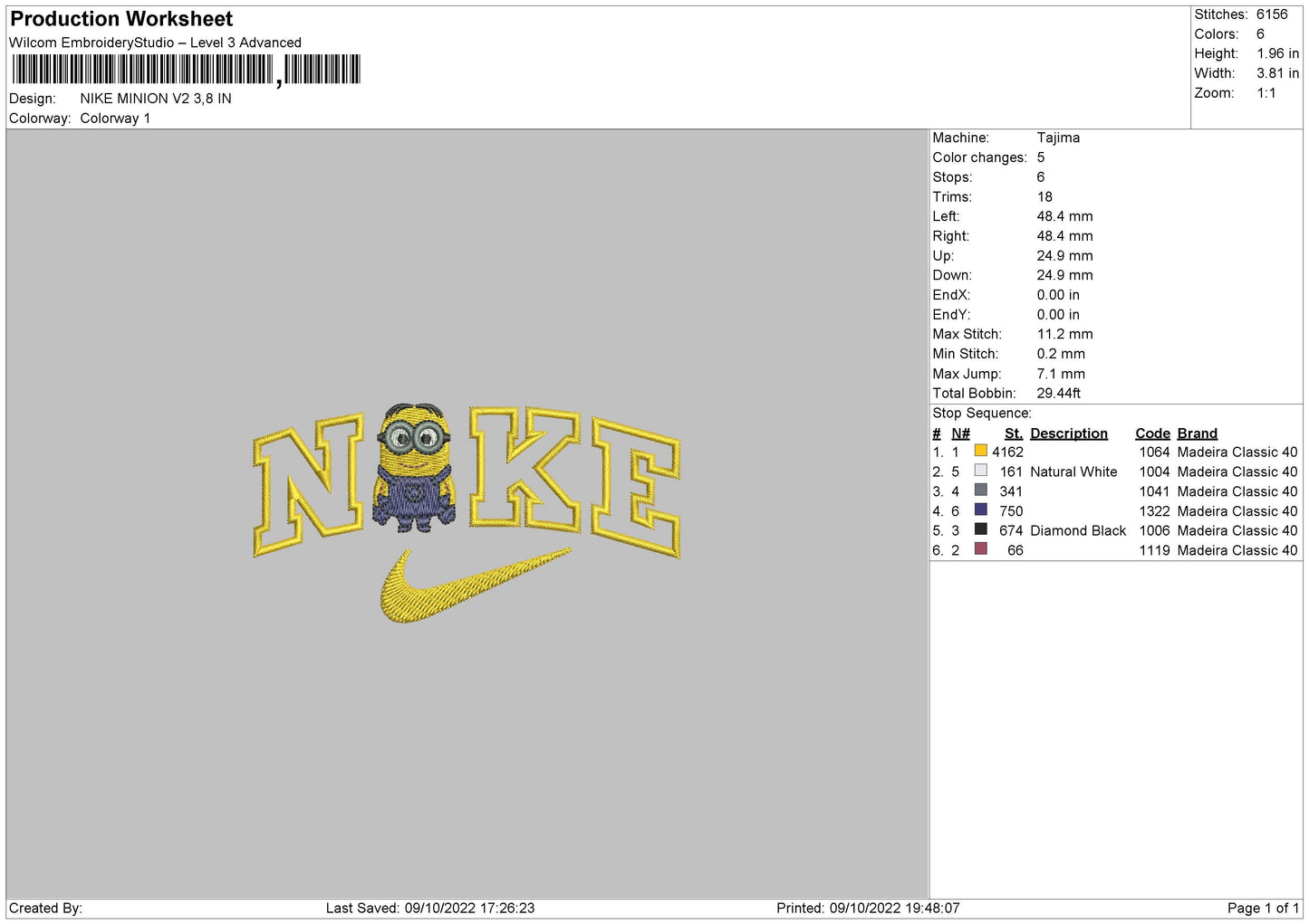 Nike Minion V002 Embroidery File 6 sizes