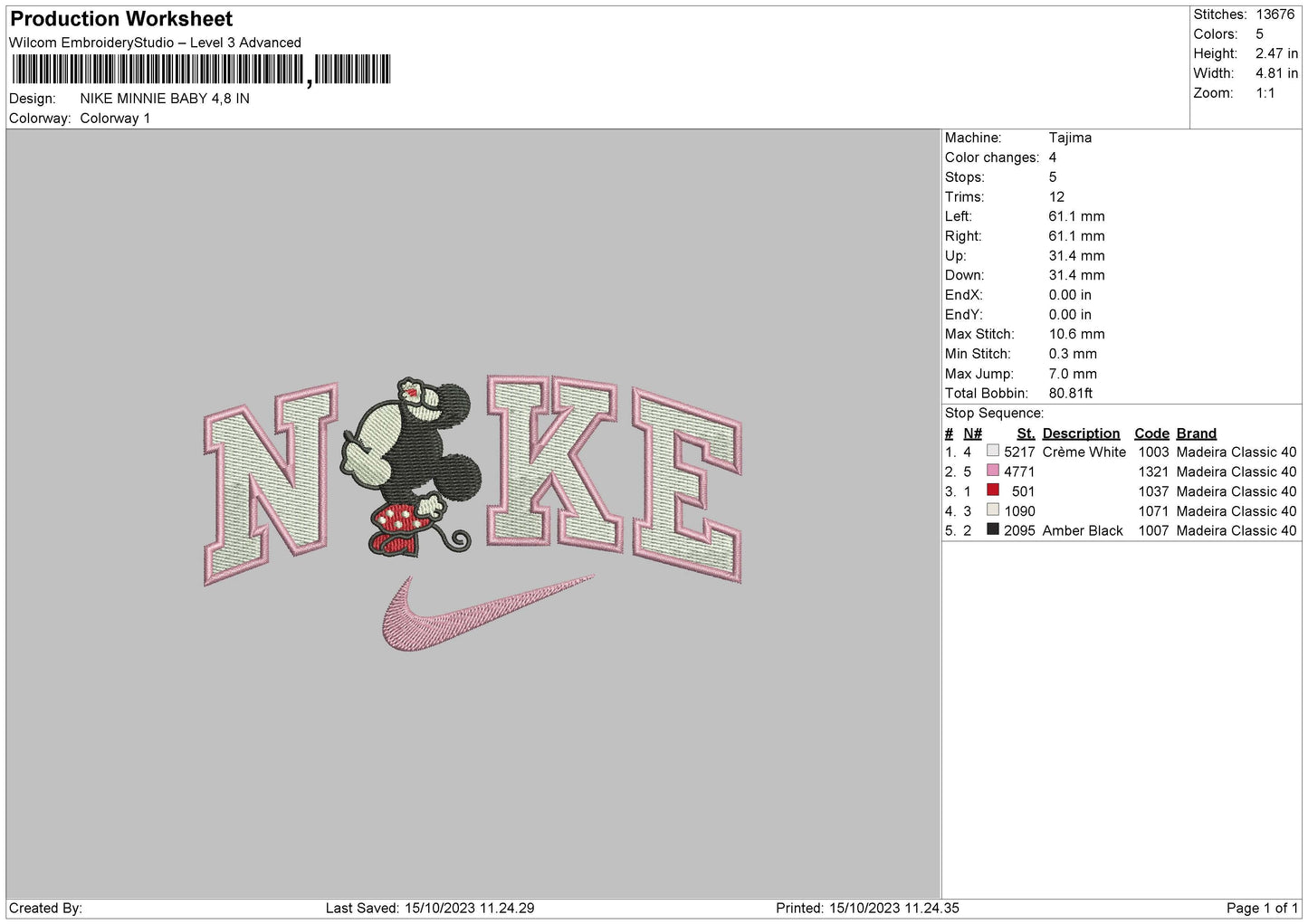 Nike Bby Minnie Embroidery File 6 sizes