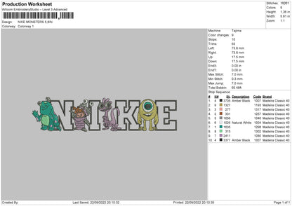 Nike Monsters Embroidery File 6 sizes